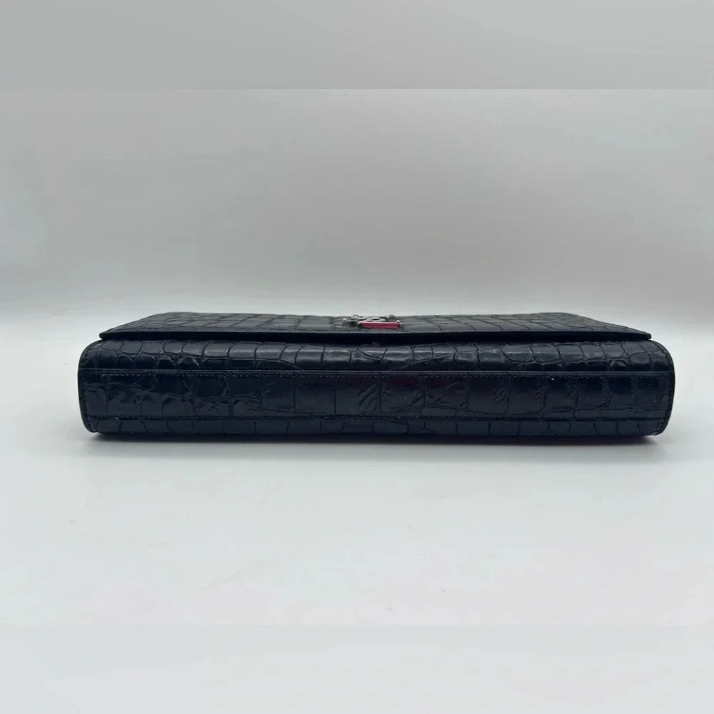 Saint Laurent YSL Black Crocodile Stamp Clutch Bag With Dustbag